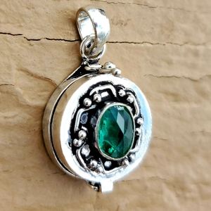 New Green Quartz Silver Poison Locket Pendant.